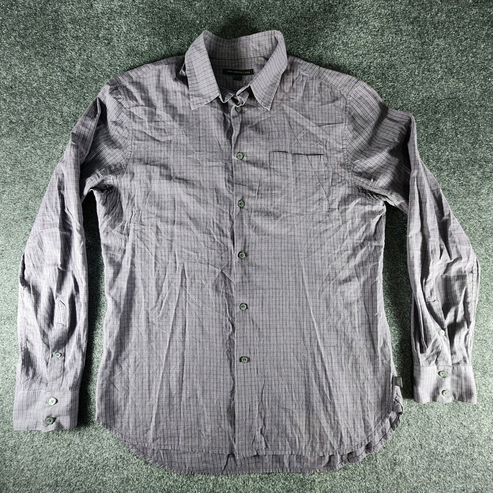 John Varvatos USA Mens Large Purple Micro Grid Button Down Shirt W373Q2B Cotton